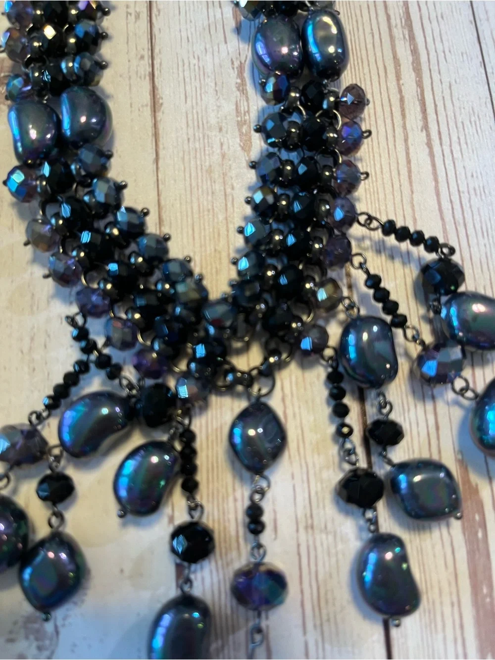 Chico's Iridescent Black Bead Grunge Gothic Fringe Necklace